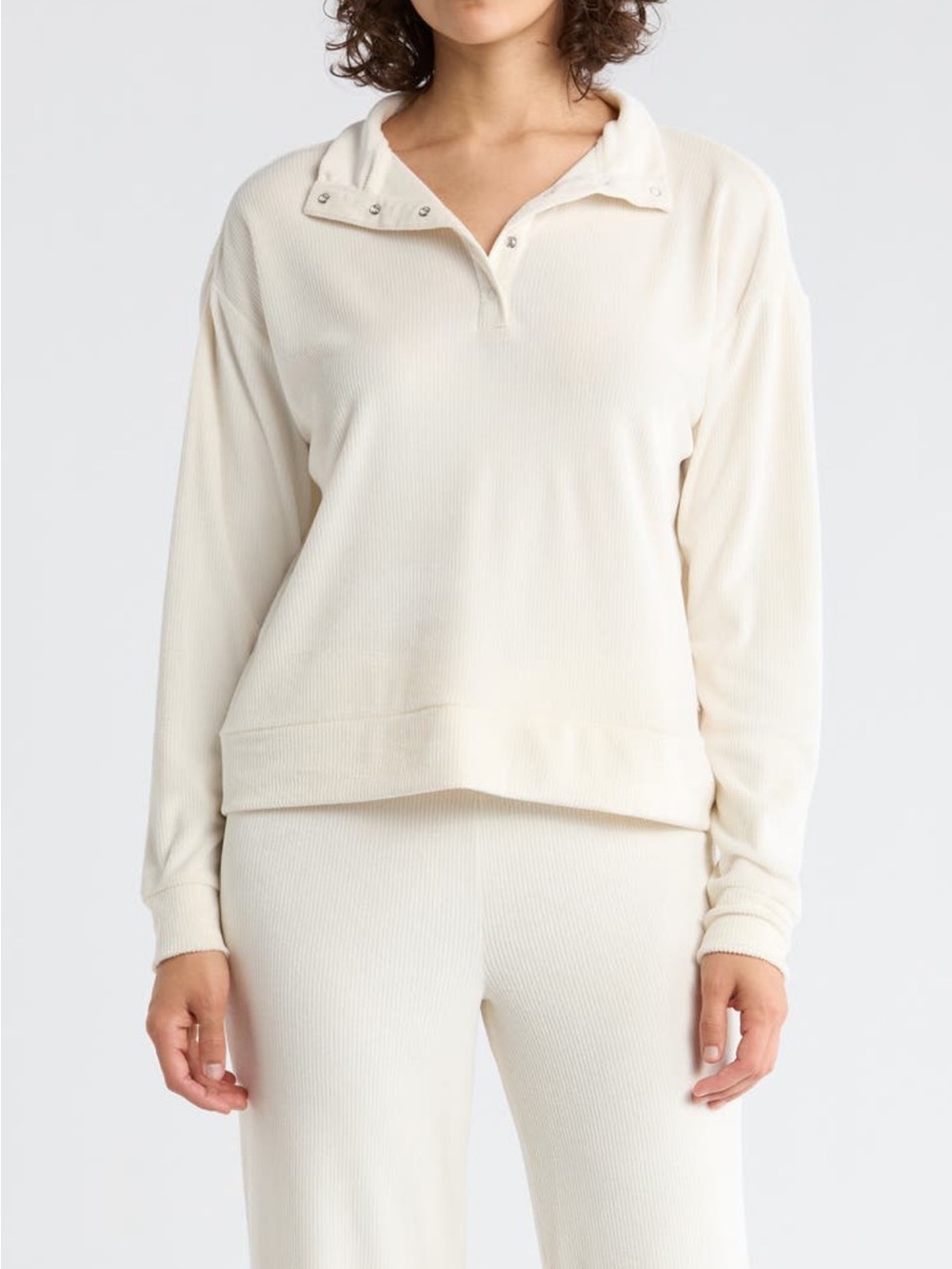 Danskin Cream Snap-Collar Waffle Pullover